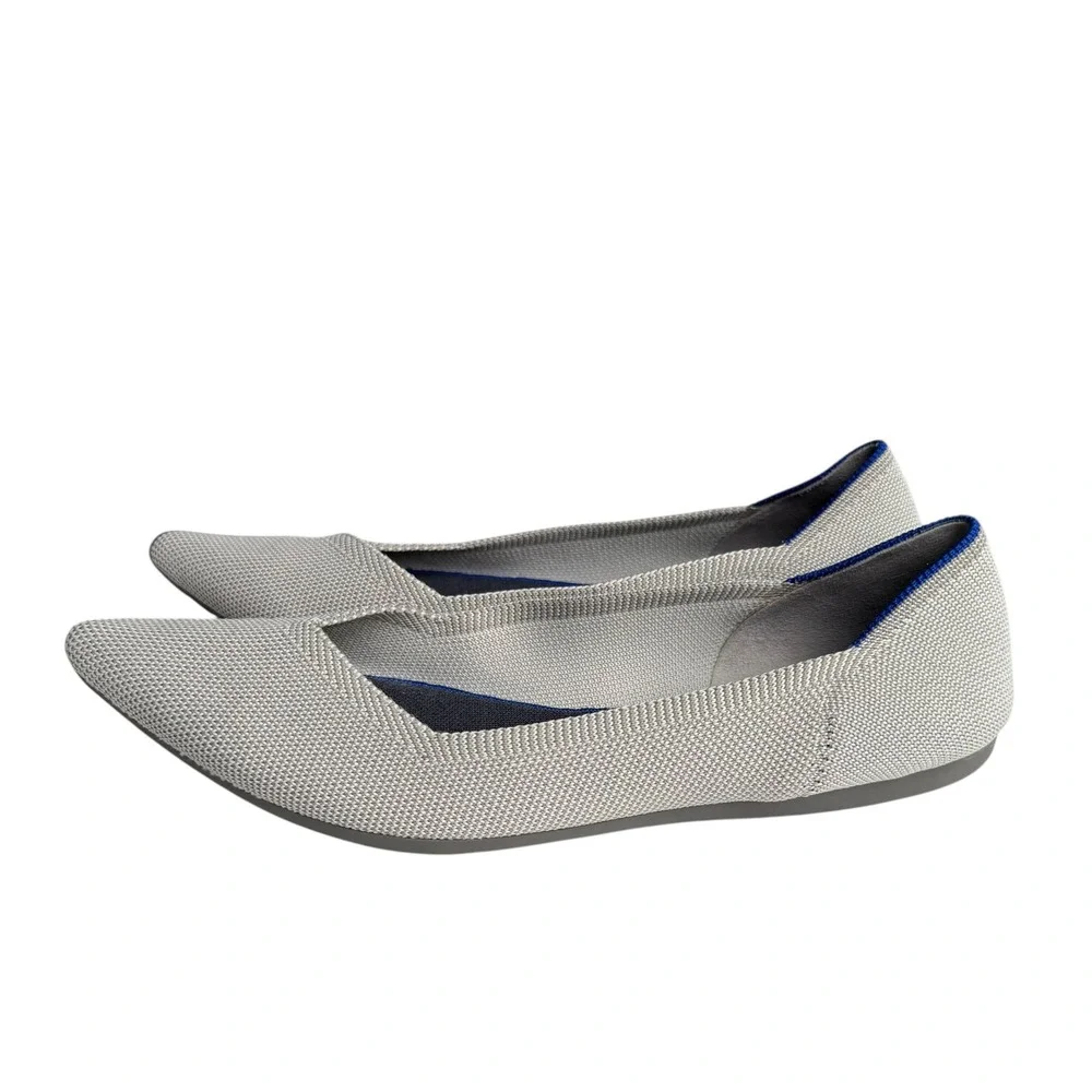 Rothy's The Point Pointed Toe Knit Ballet Flats Linen / Birdseye Gray Size 9